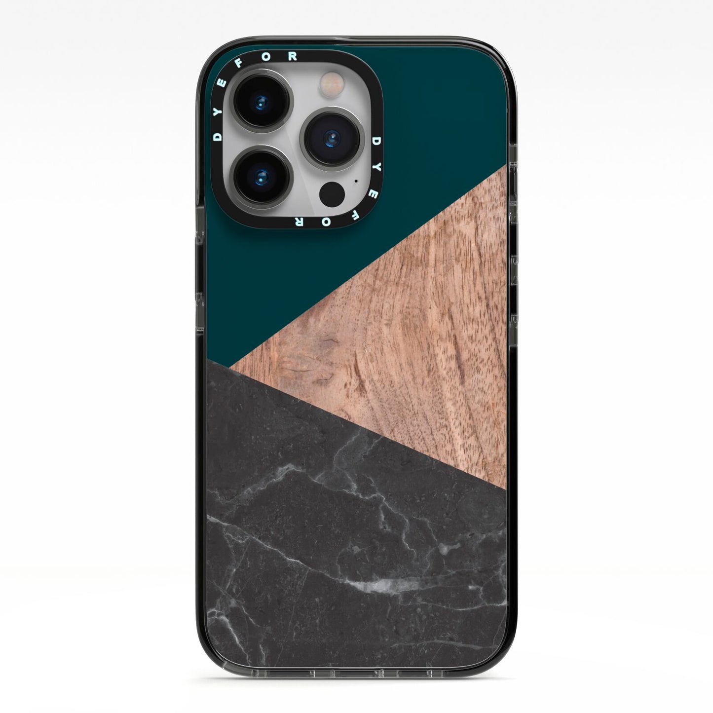 Marble Wood Geometric 6 iPhone 13 Pro Black Impact Case on Silver phone