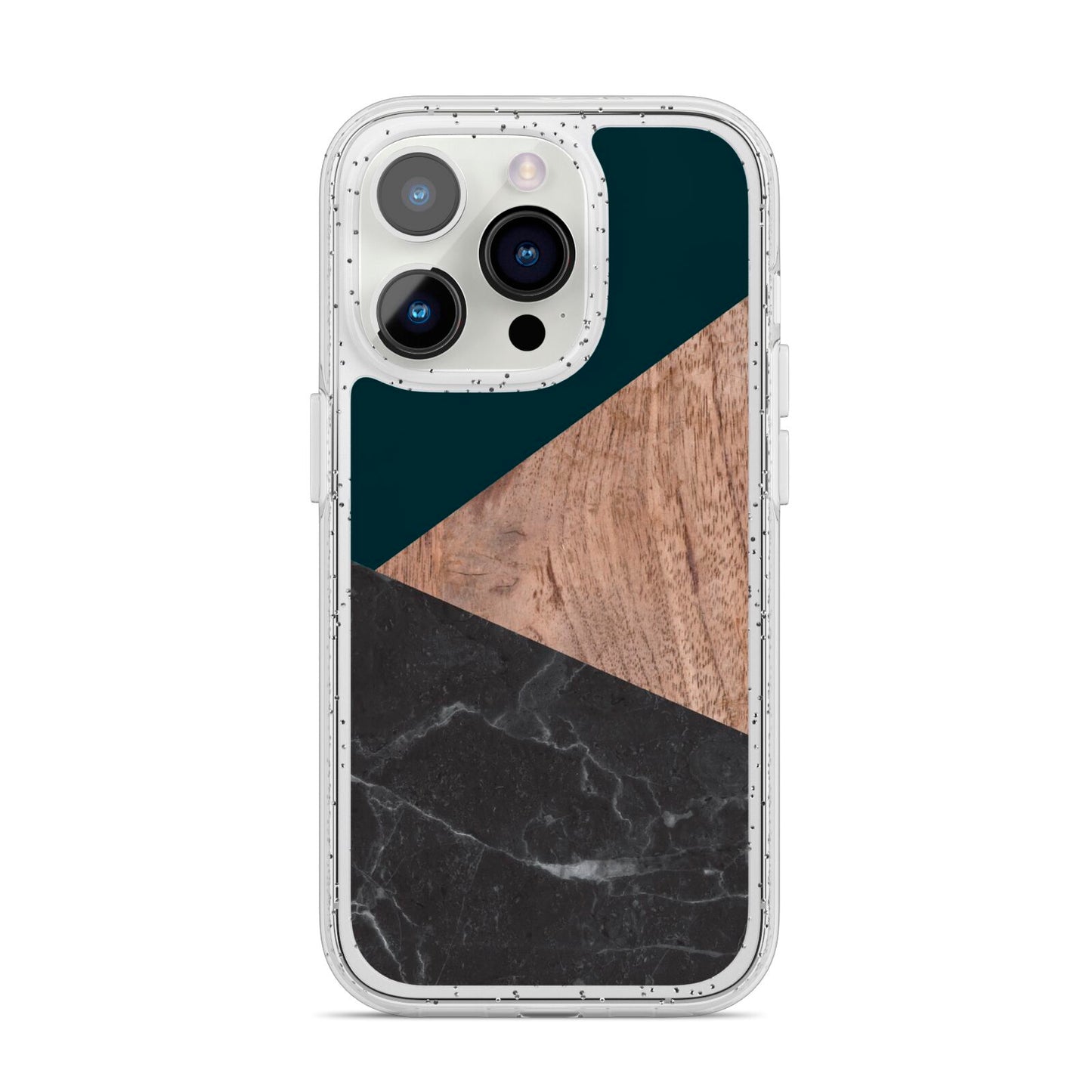 Marble Wood Geometric 6 iPhone 14 Pro Glitter Tough Case Silver