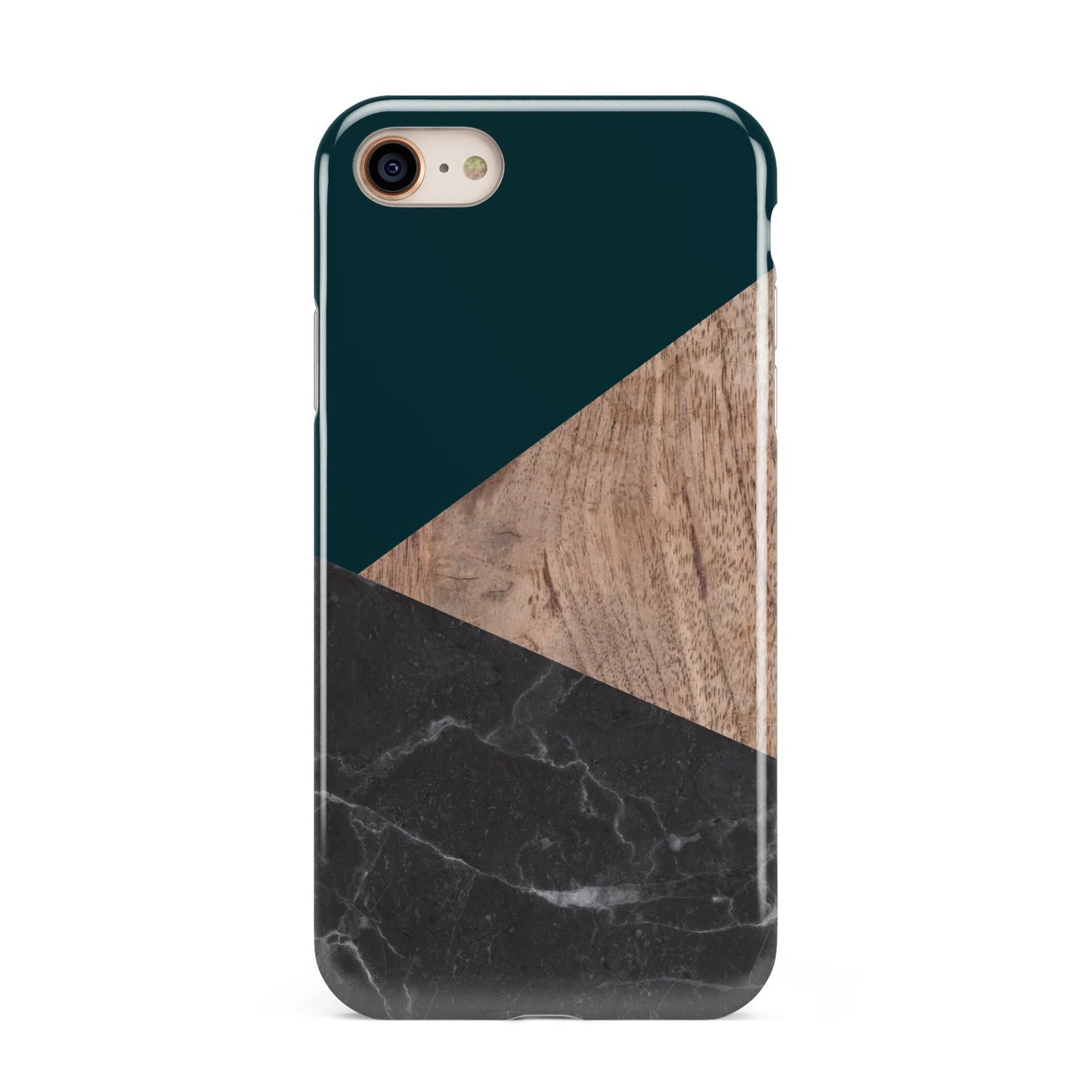 Marble Wood Geometric 6 iPhone 8 3D Tough Case on Gold Phone