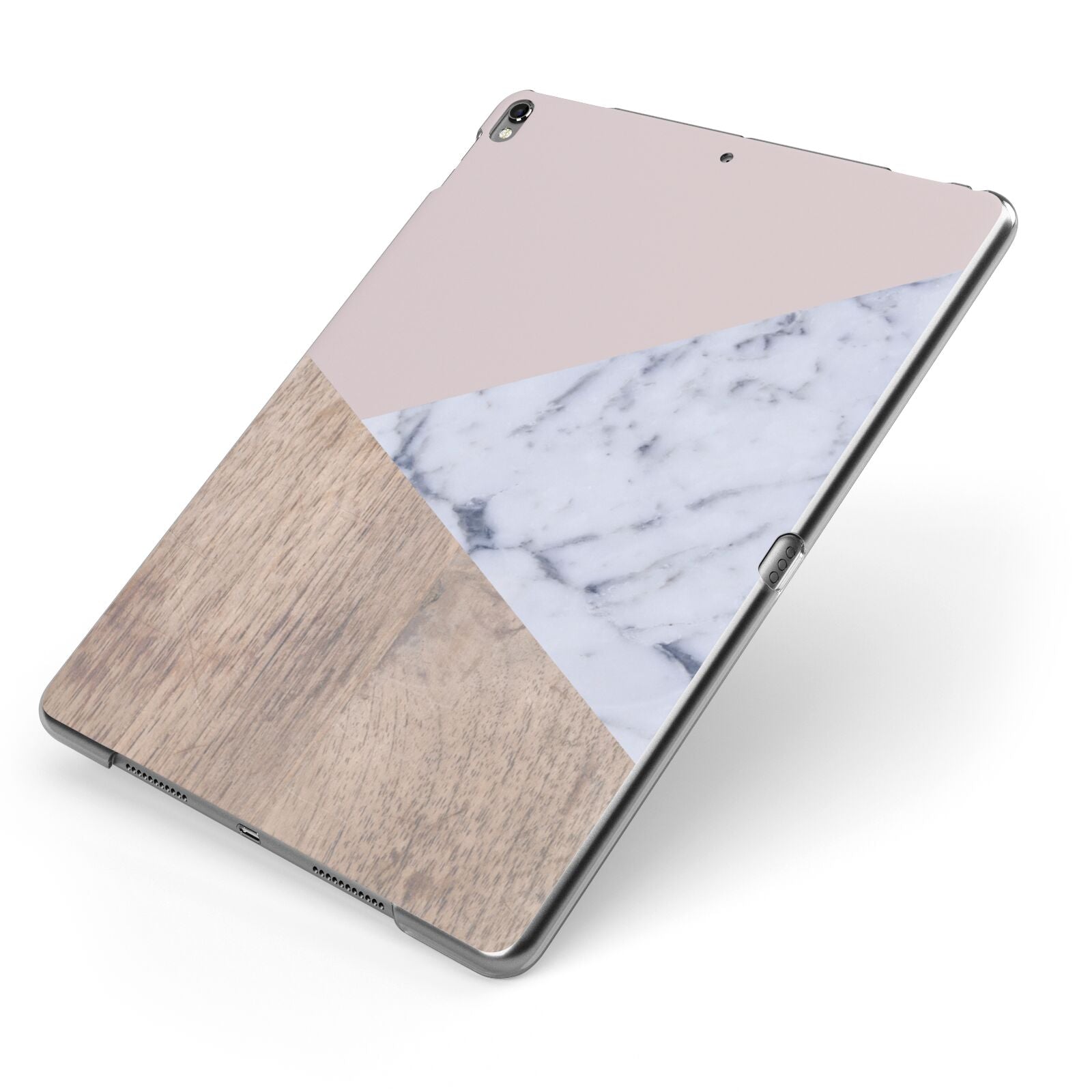 Marble Wood Geometric 7 Apple iPad Case on Grey iPad Side View