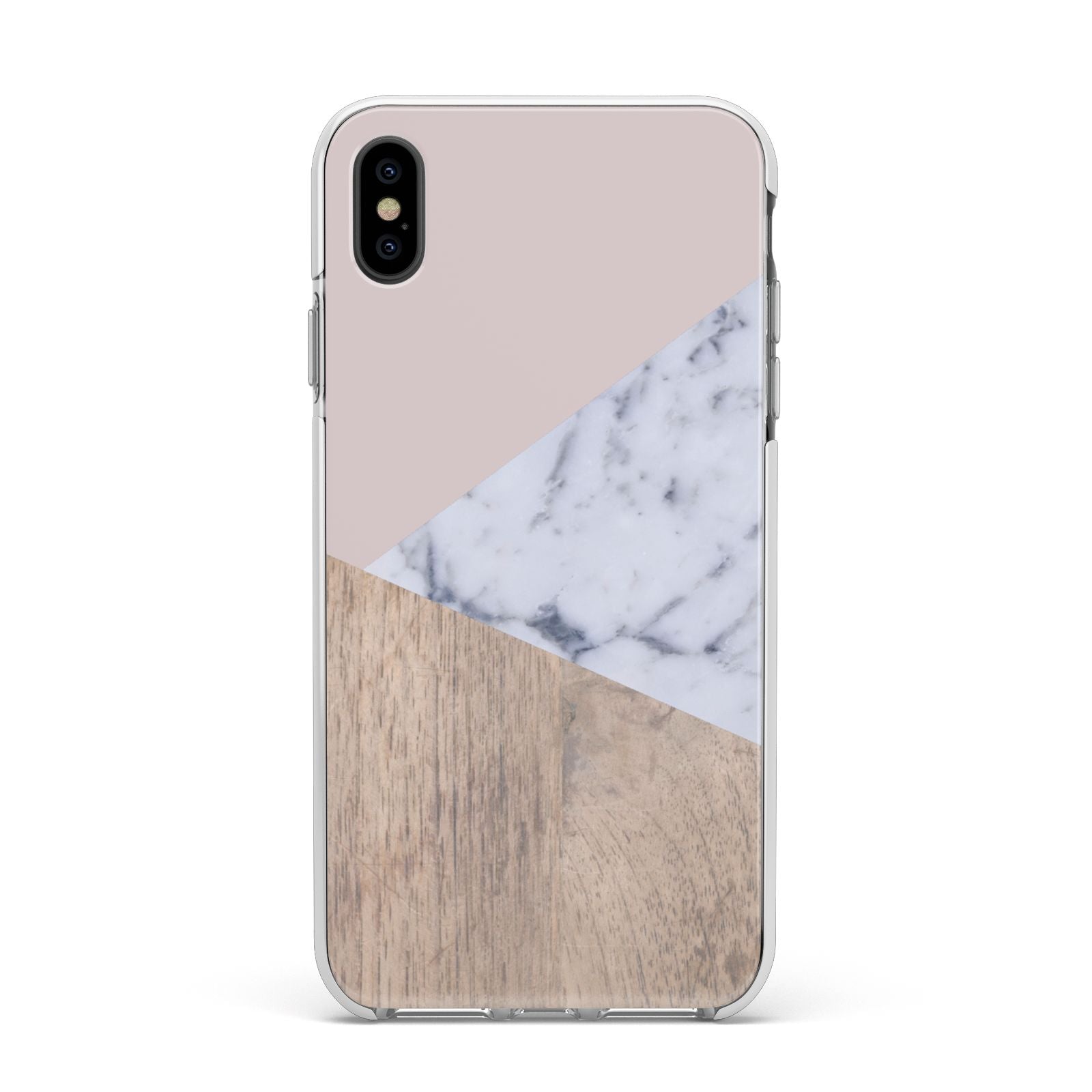 Marble Wood Geometric 7 Apple iPhone Xs Max Impact Case White Edge on Black Phone