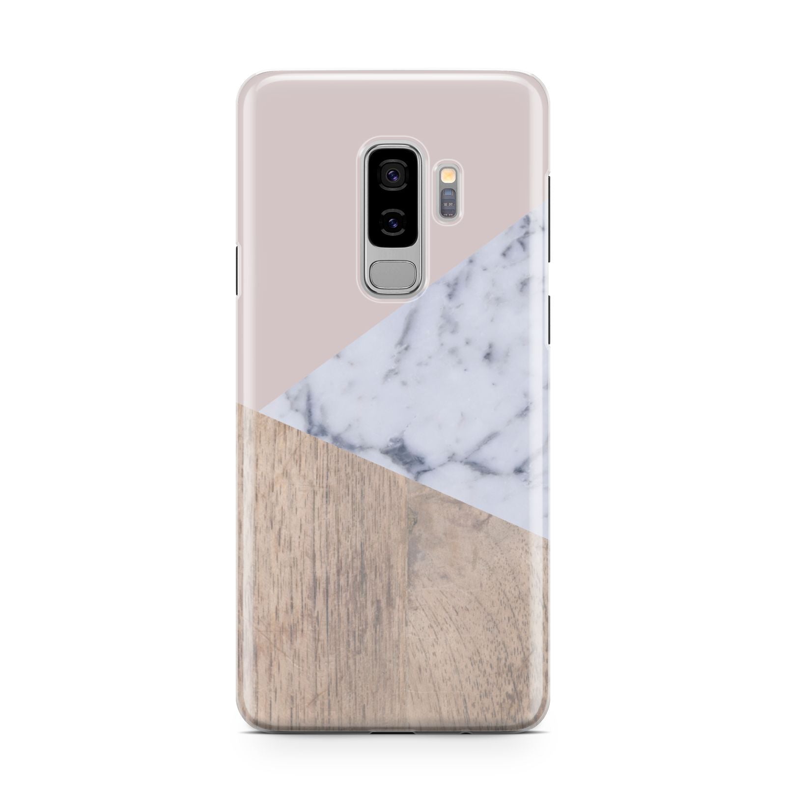 Marble Wood Geometric 7 Samsung Galaxy S9 Plus Case on Silver phone