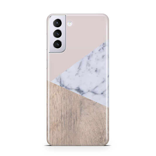 Marble Wood Geometric 7 Samsung S21 Plus Phone Case