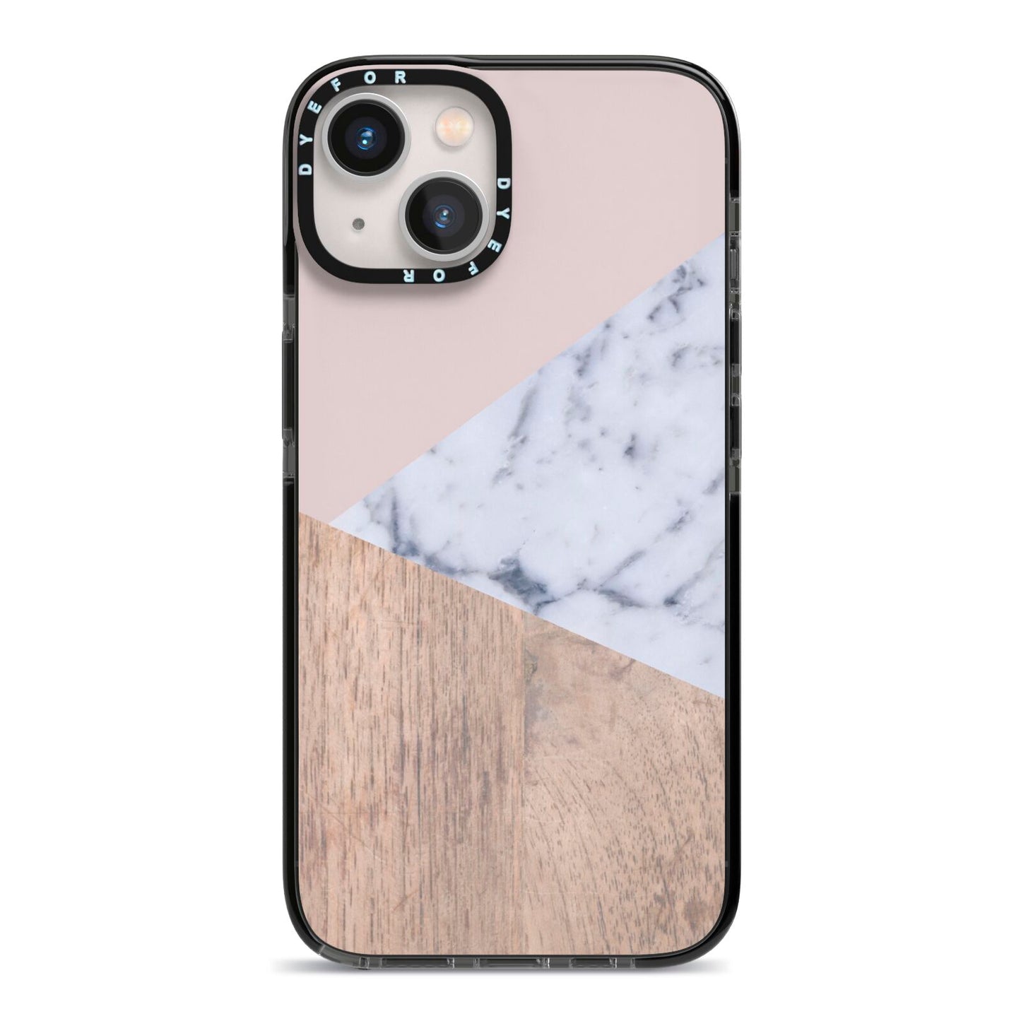 Marble Wood Geometric 7 iPhone 13 Black Impact Case on Silver phone