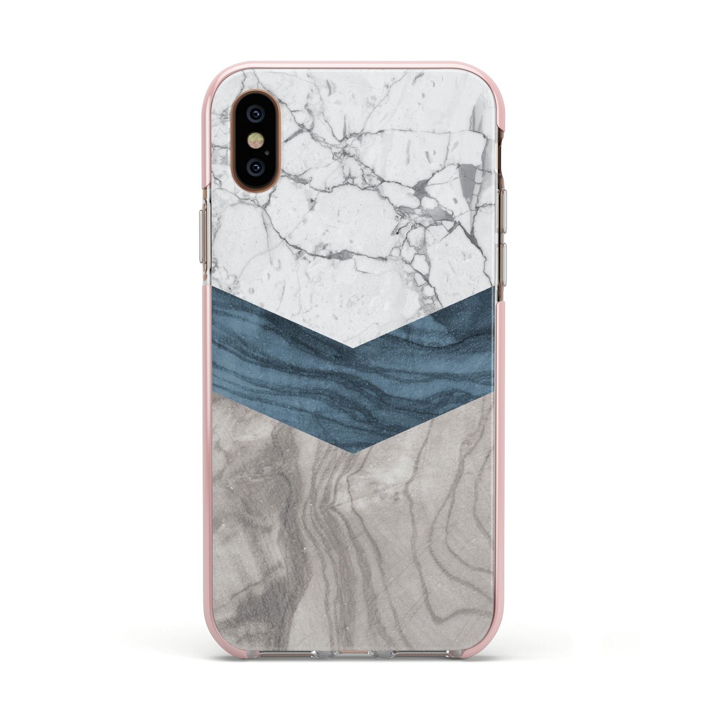 Marble Wood Geometric 8 Apple iPhone Xs Impact Case Pink Edge on Gold Phone