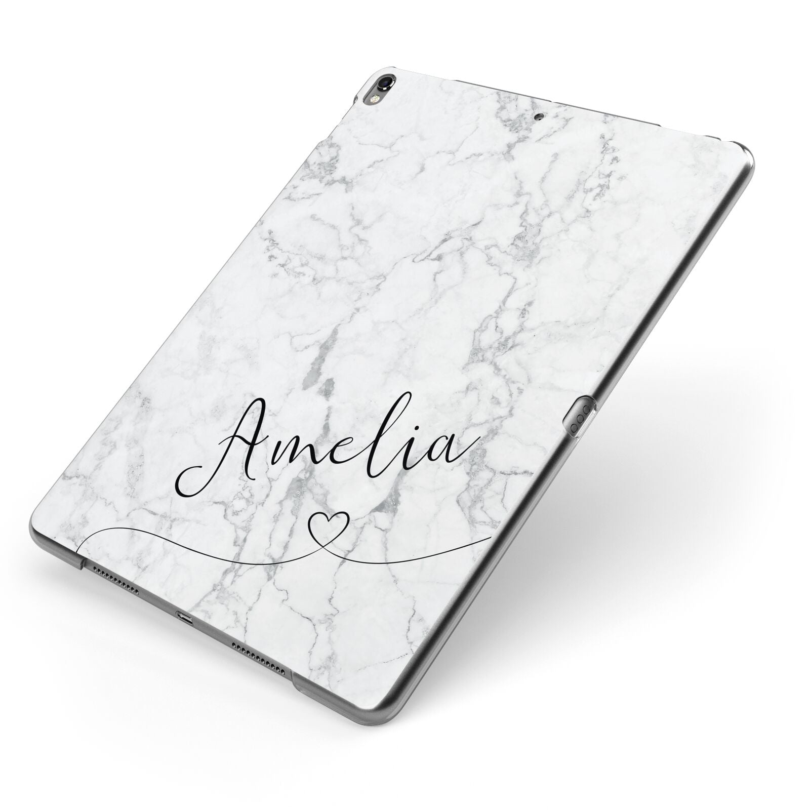 Marble with Custom Name Apple iPad Case on Grey iPad Side View