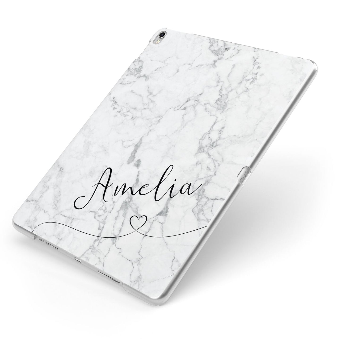Marble with Custom Name Apple iPad Case on Silver iPad Side View