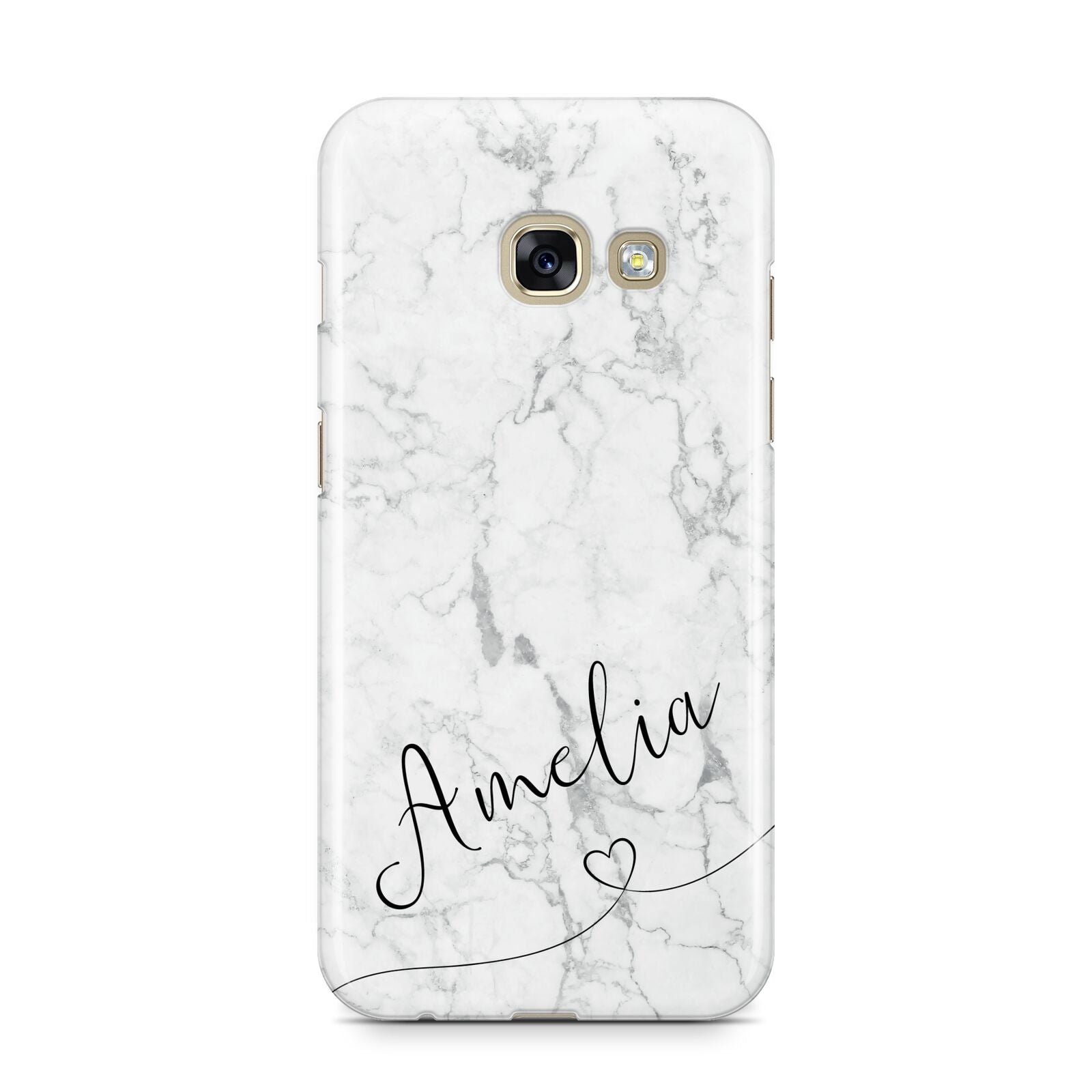 Marble with Custom Name Samsung Galaxy A3 2017 Case on gold phone