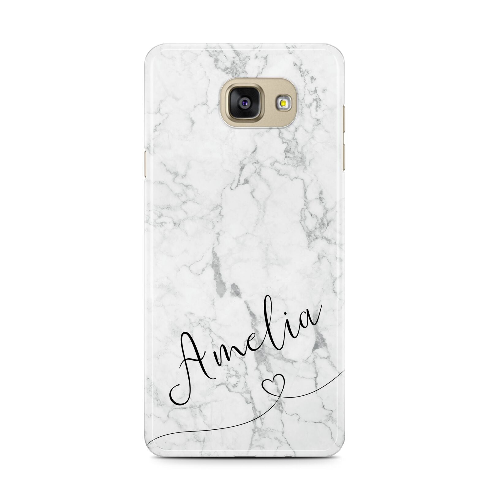 Marble with Custom Name Samsung Galaxy A7 2016 Case on gold phone