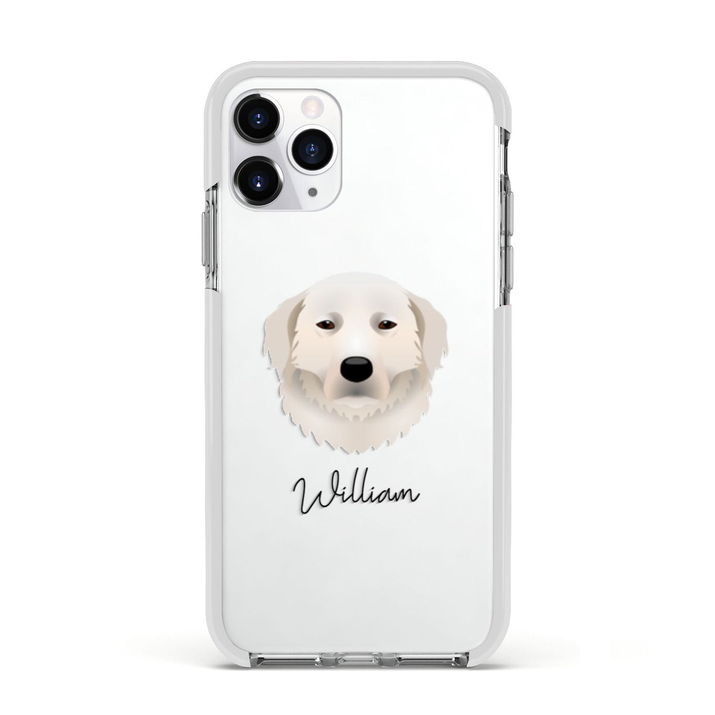 Maremma Sheepdog Personalised Apple iPhone 11 Pro in Silver with White Impact Case
