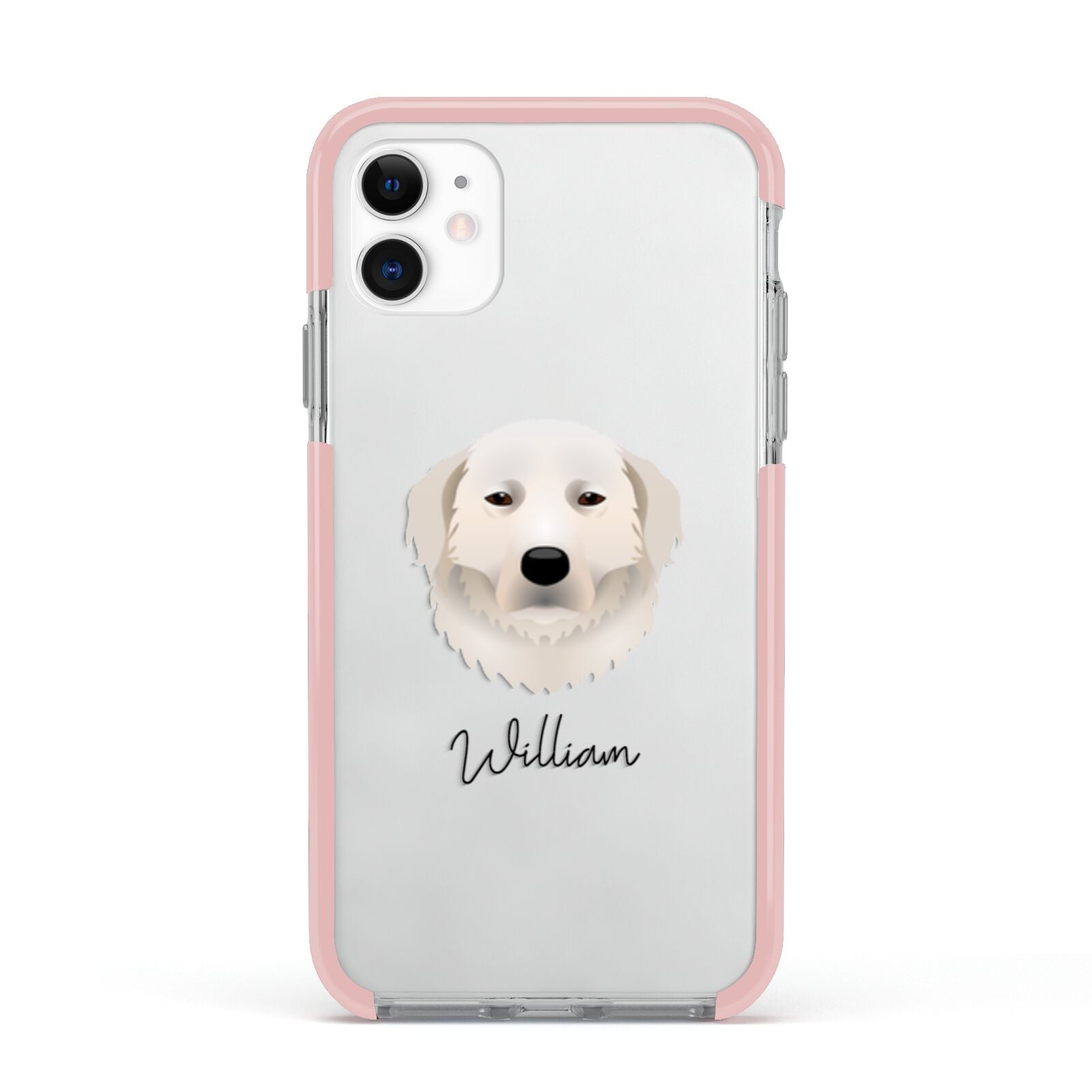 Maremma Sheepdog Personalised Apple iPhone 11 in White with Pink Impact Case