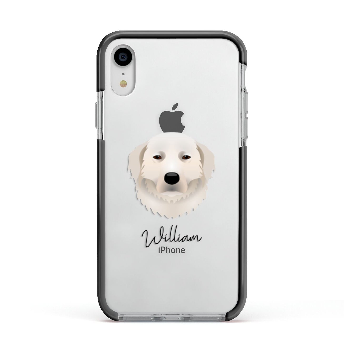 Maremma Sheepdog Personalised Apple iPhone XR Impact Case Black Edge on Silver Phone