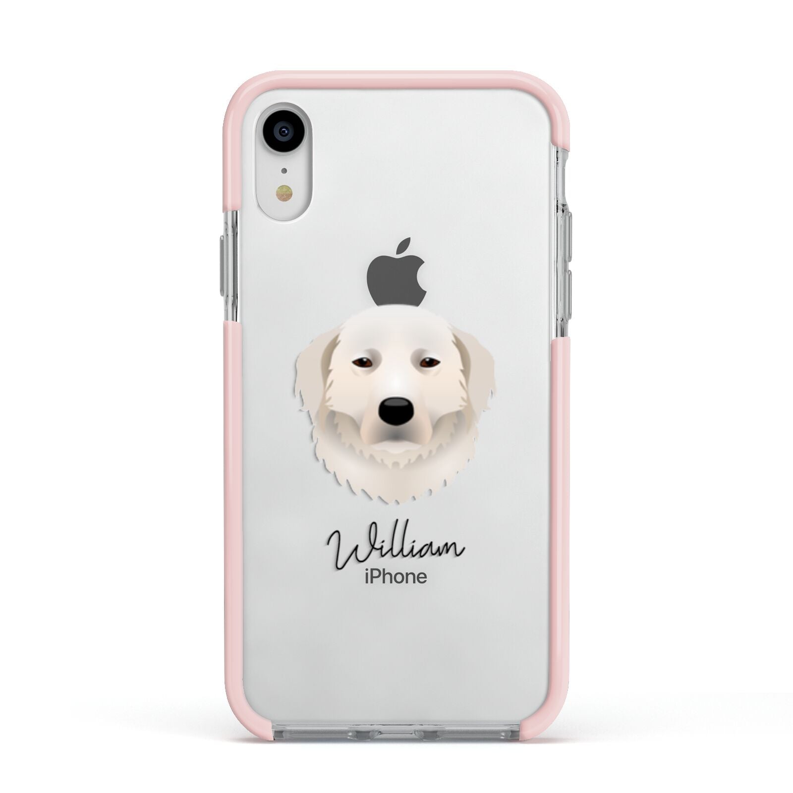 Maremma Sheepdog Personalised Apple iPhone XR Impact Case Pink Edge on Silver Phone