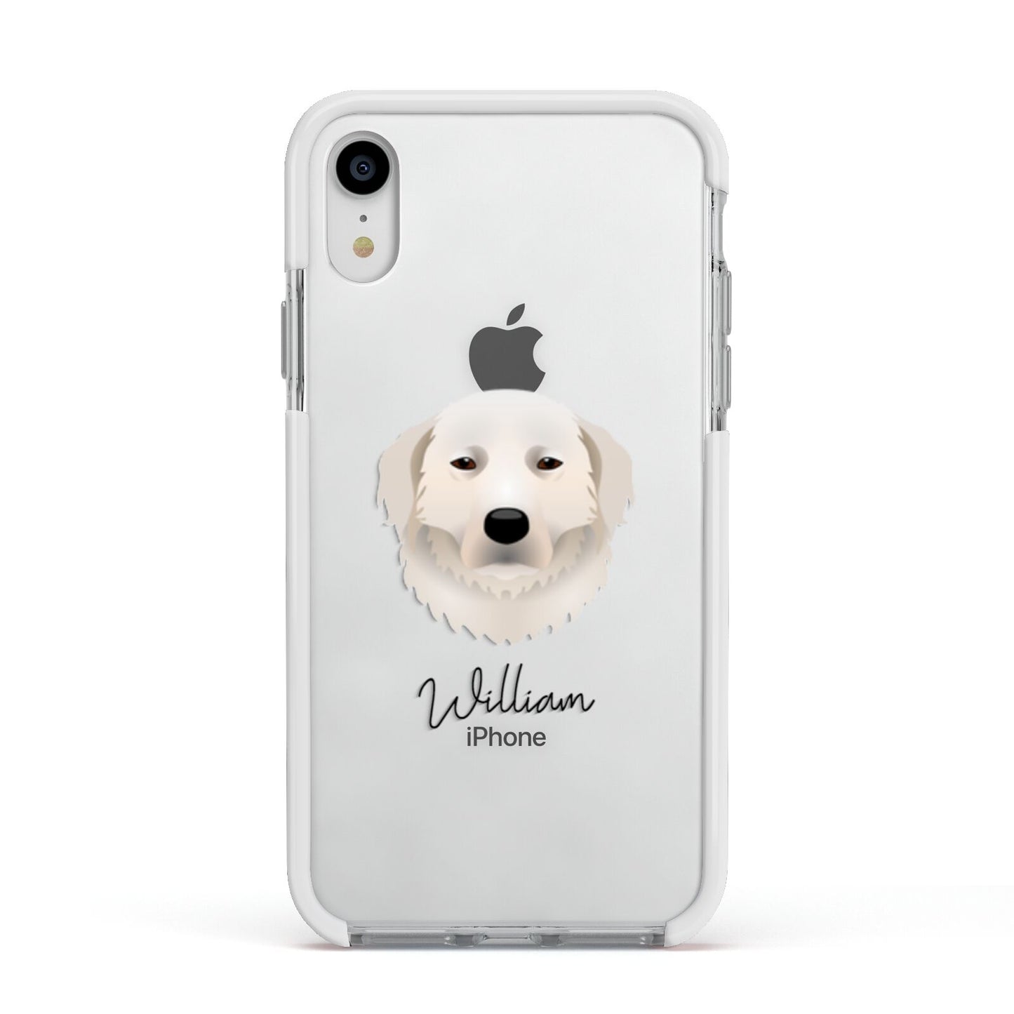 Maremma Sheepdog Personalised Apple iPhone XR Impact Case White Edge on Silver Phone