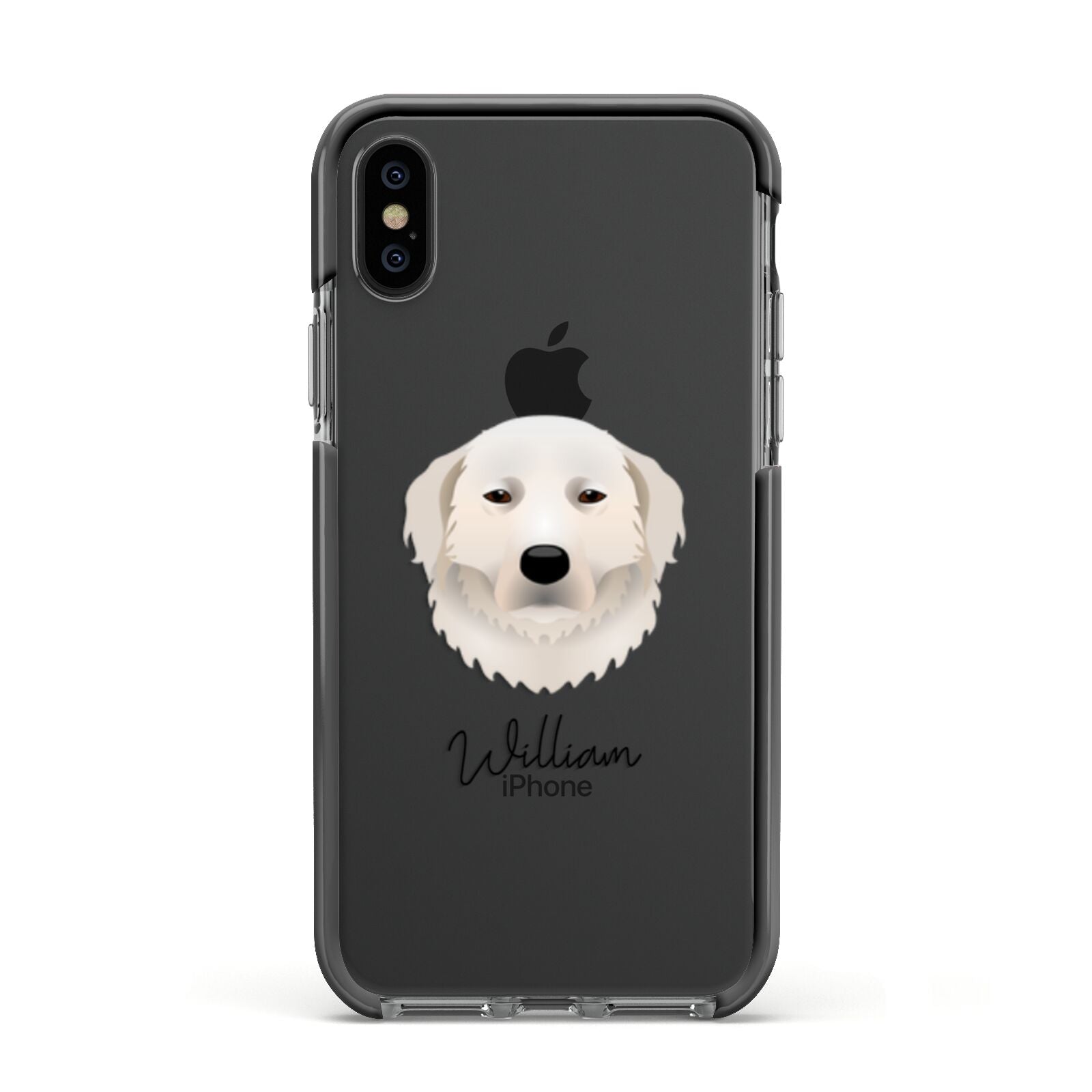 Maremma Sheepdog Personalised Apple iPhone Xs Impact Case Black Edge on Black Phone