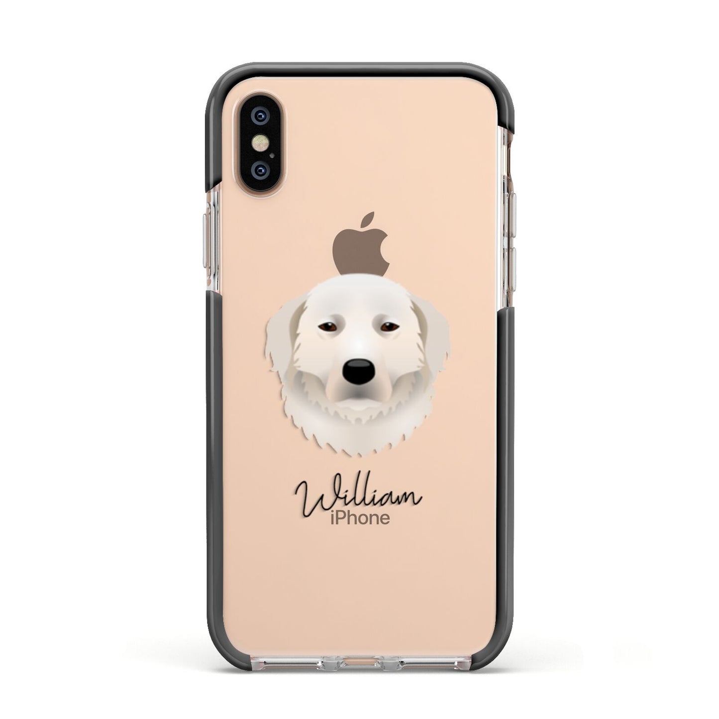 Maremma Sheepdog Personalised Apple iPhone Xs Impact Case Black Edge on Gold Phone