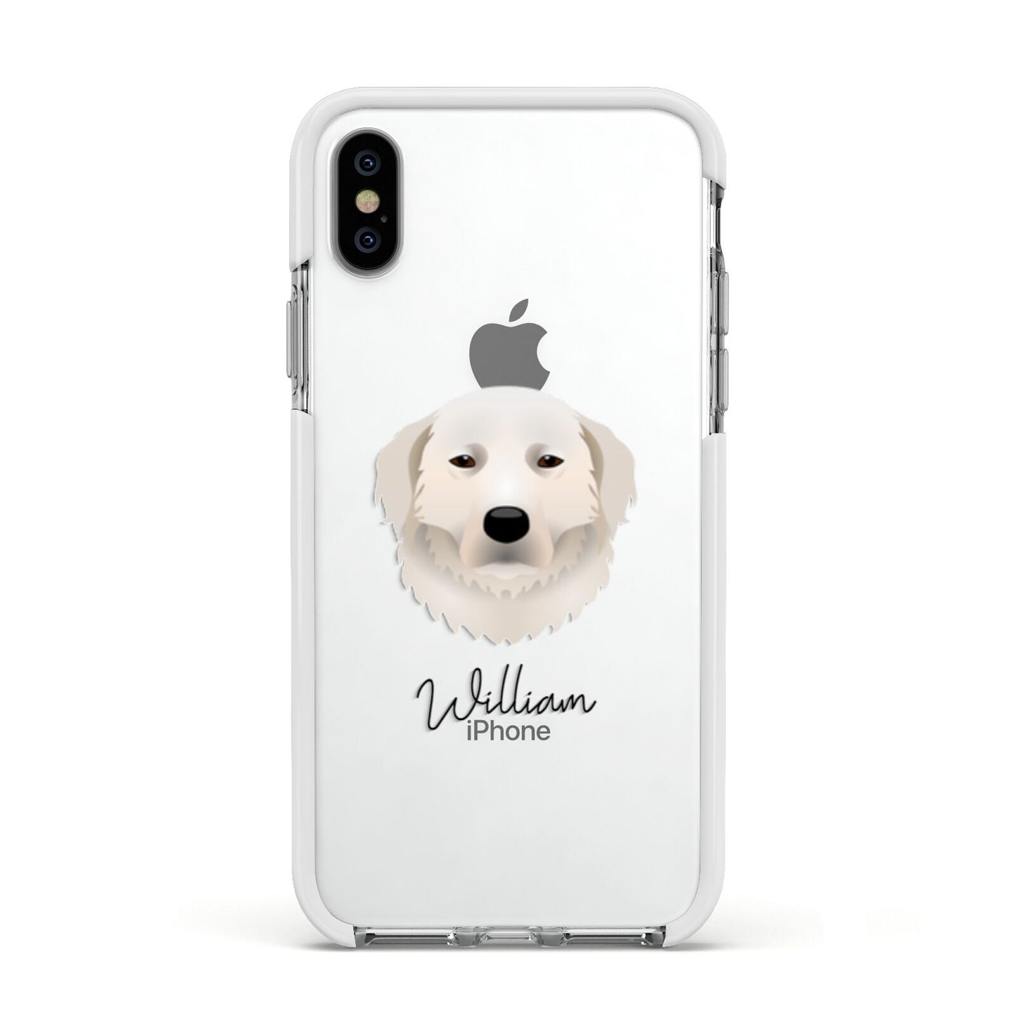 Maremma Sheepdog Personalised Apple iPhone Xs Impact Case White Edge on Silver Phone