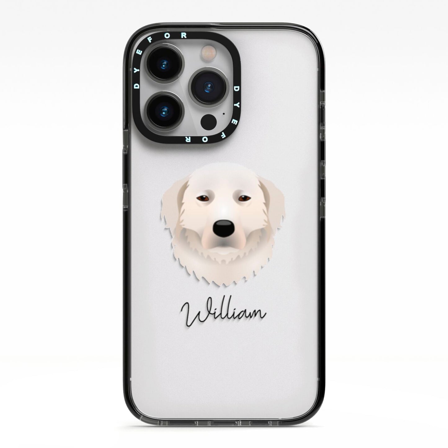 Maremma Sheepdog Personalised iPhone 13 Pro Black Impact Case on Silver phone