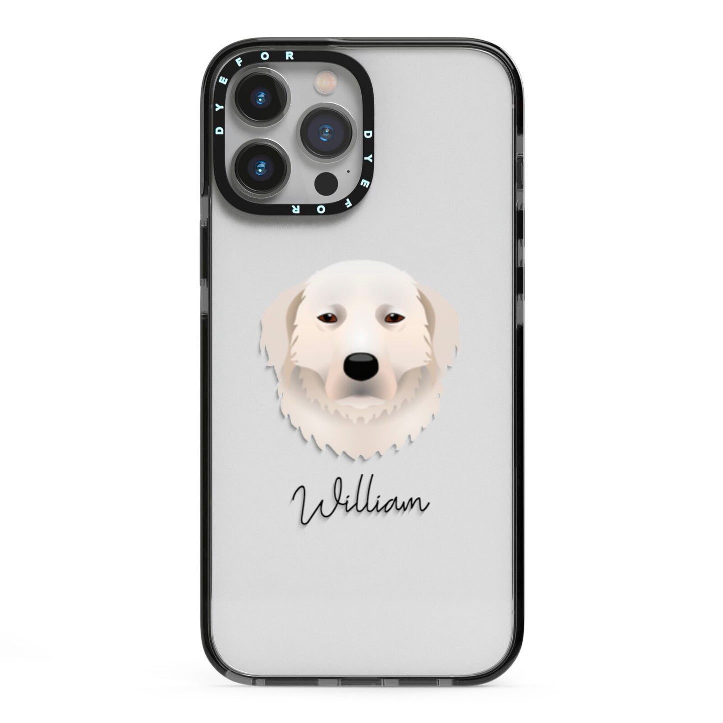 Maremma Sheepdog Personalised iPhone 13 Pro Max Black Impact Case on Silver phone
