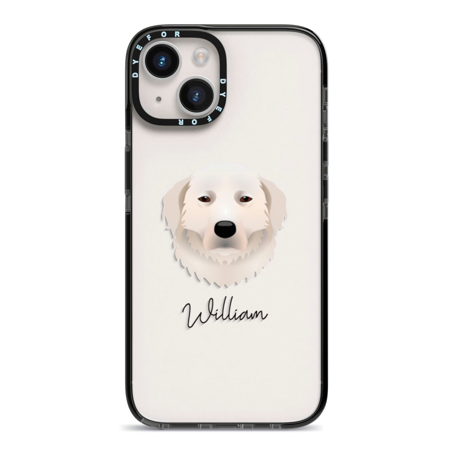 Maremma Sheepdog Personalised iPhone 14 Black Impact Case on Silver phone