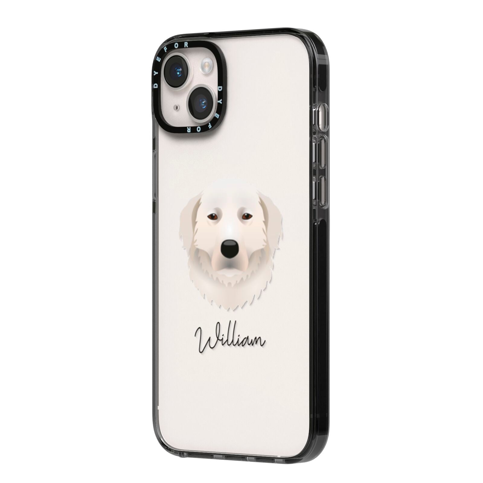Maremma Sheepdog Personalised iPhone 14 Plus Black Impact Case Side Angle on Silver phone