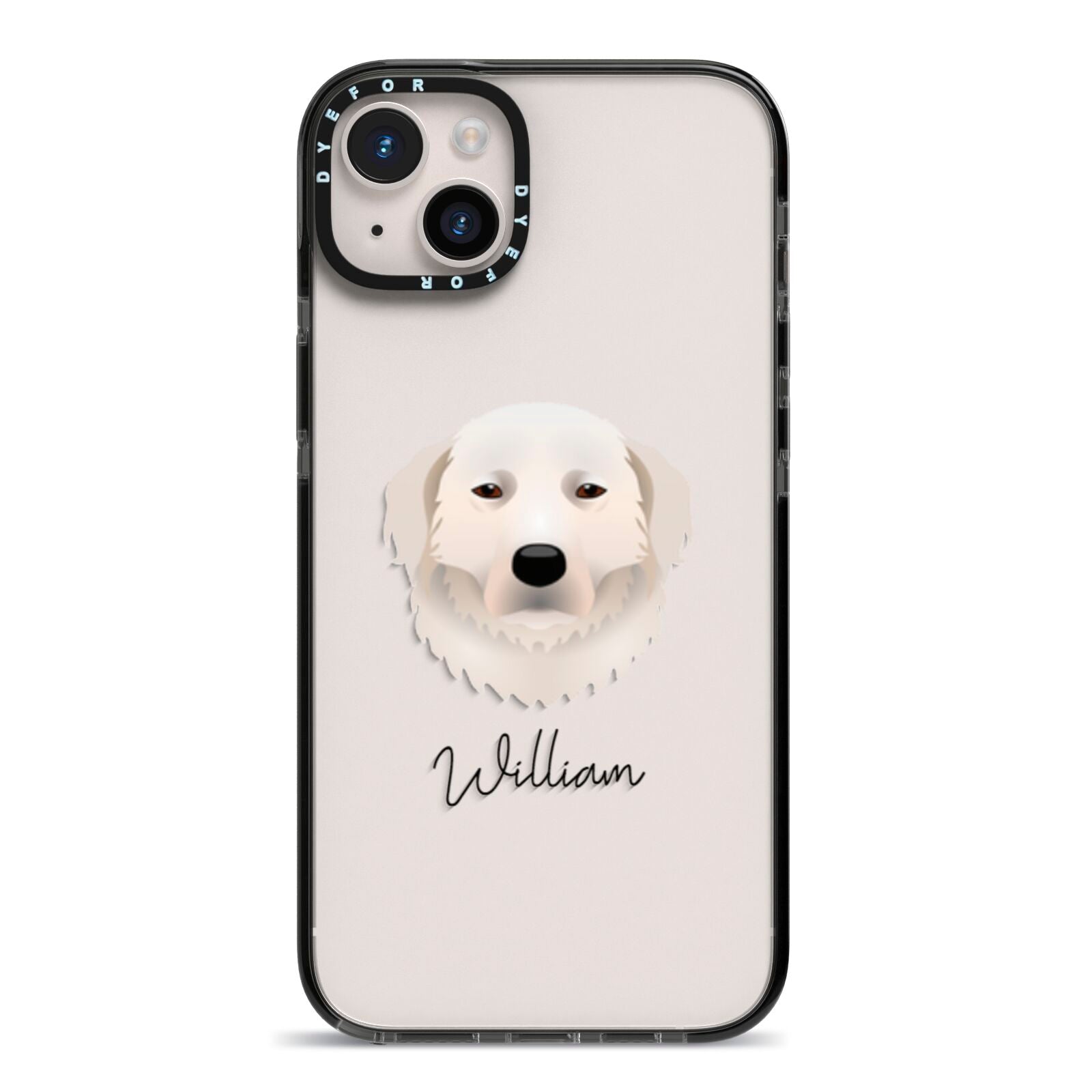 Maremma Sheepdog Personalised iPhone 14 Plus Black Impact Case on Silver phone
