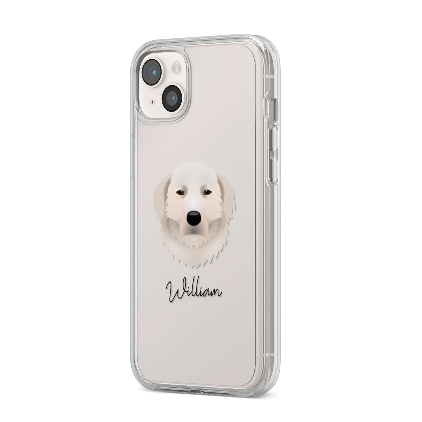 Maremma Sheepdog Personalised iPhone 14 Plus Clear Tough Case Starlight Angled Image
