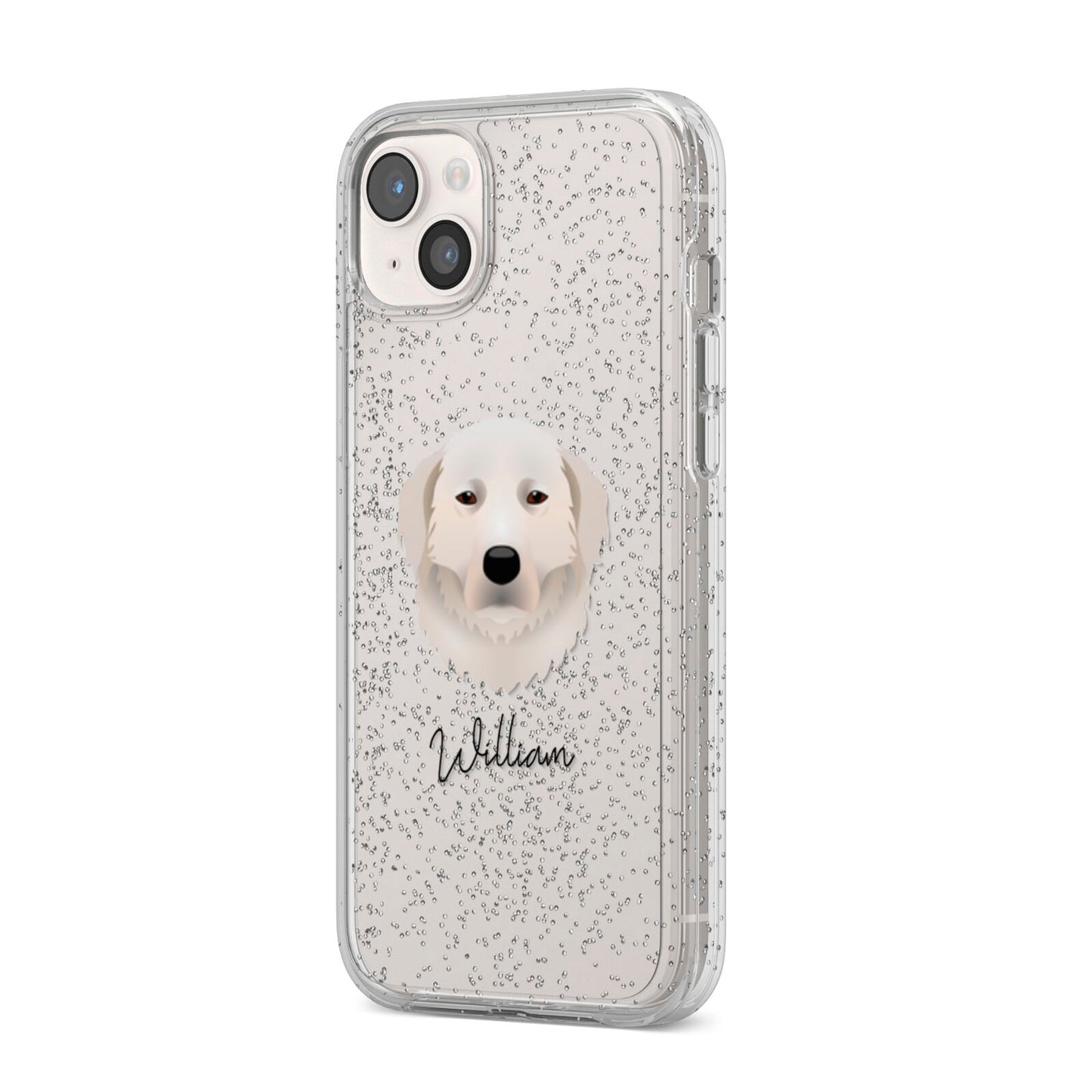 Maremma Sheepdog Personalised iPhone 14 Plus Glitter Tough Case Starlight Angled Image