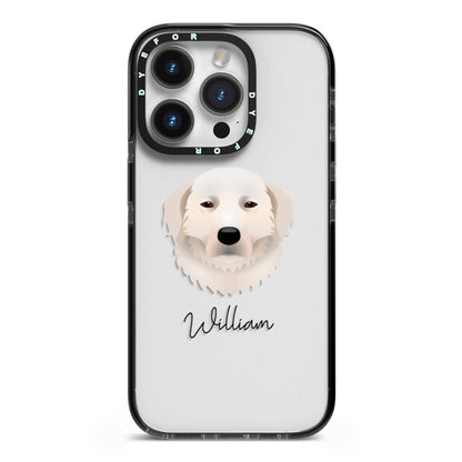 Maremma Sheepdog Personalised iPhone 14 Pro Black Impact Case on Silver phone