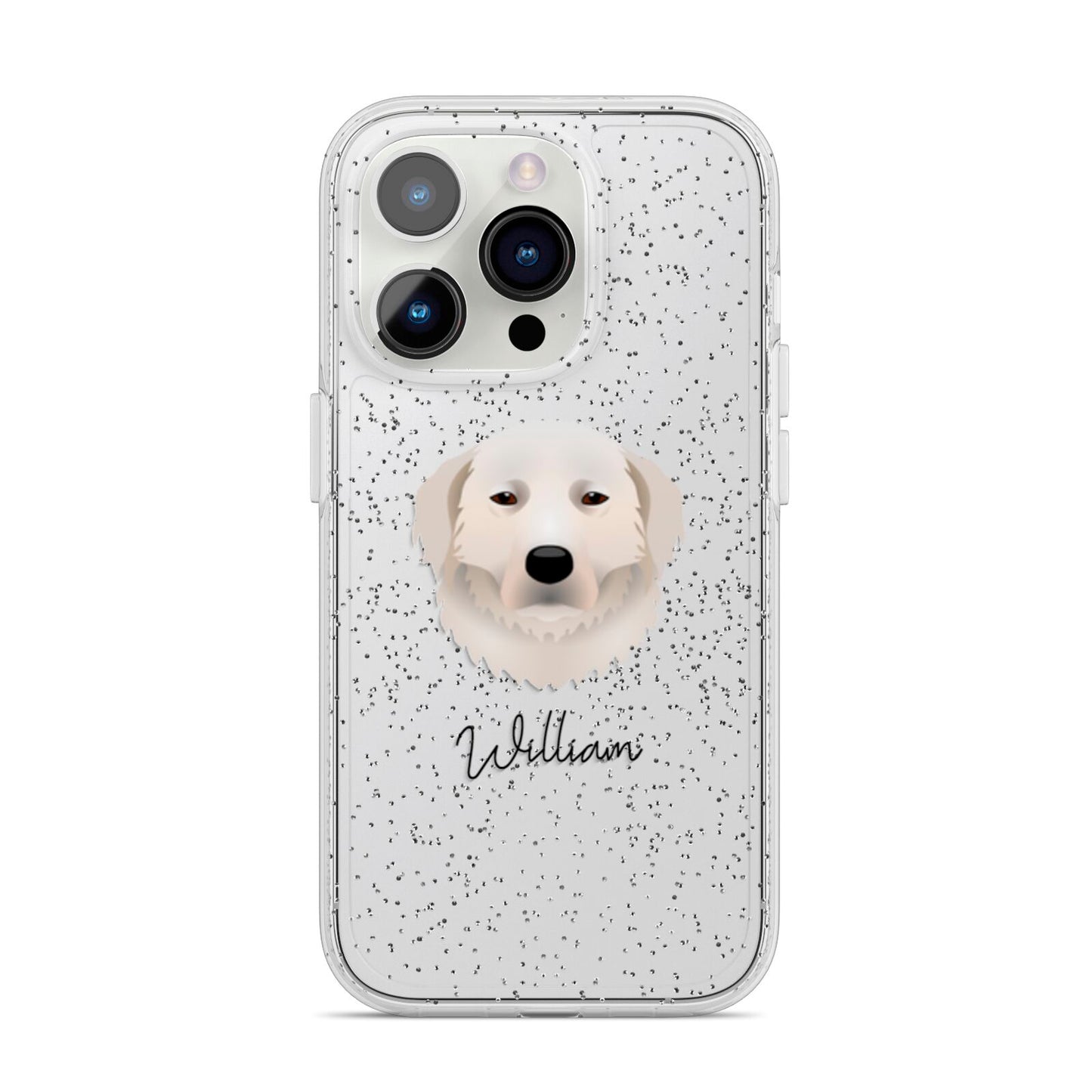 Maremma Sheepdog Personalised iPhone 14 Pro Glitter Tough Case Silver