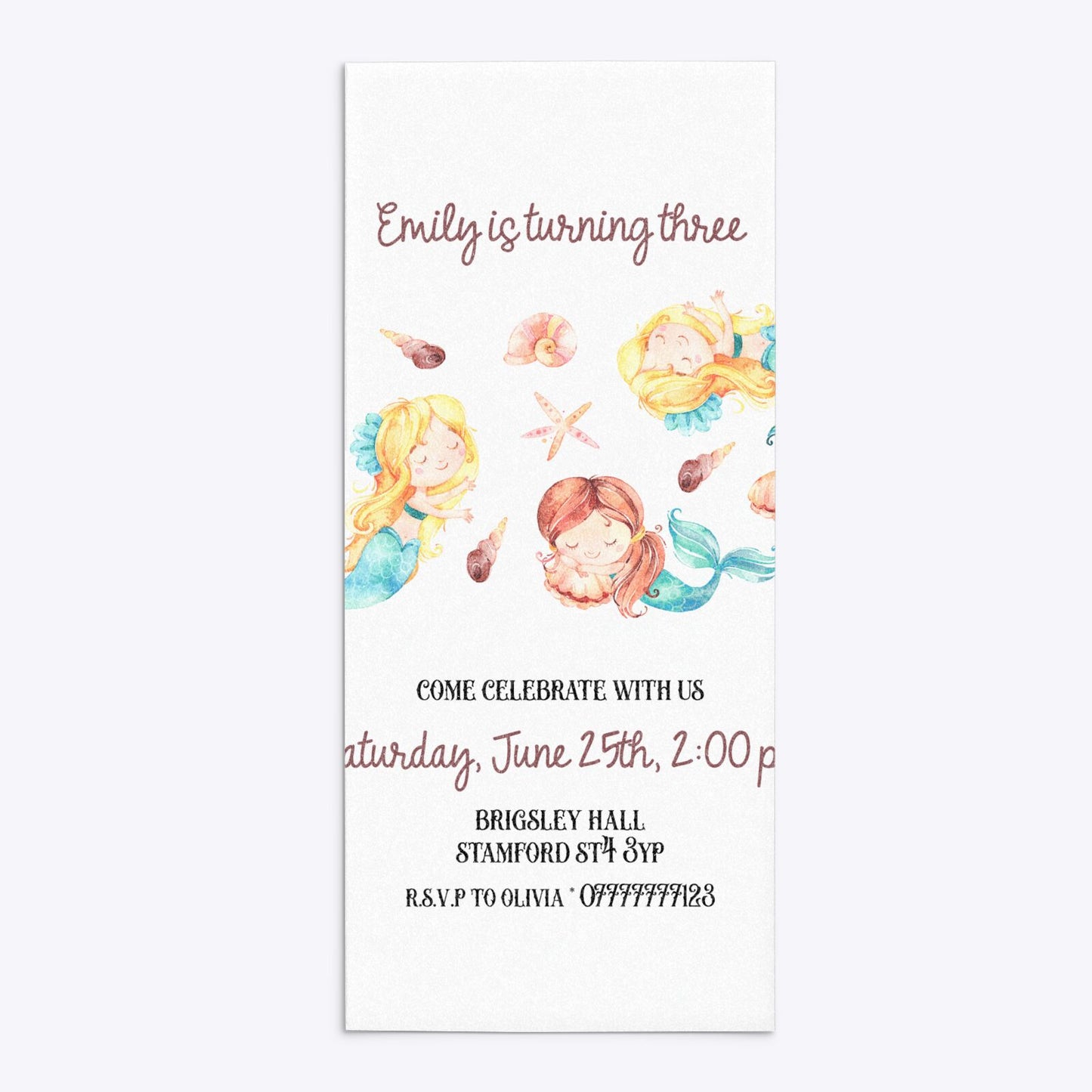 Mermaid Personalised Happy Birthday 4x9 Rectangle Invitation Glitter