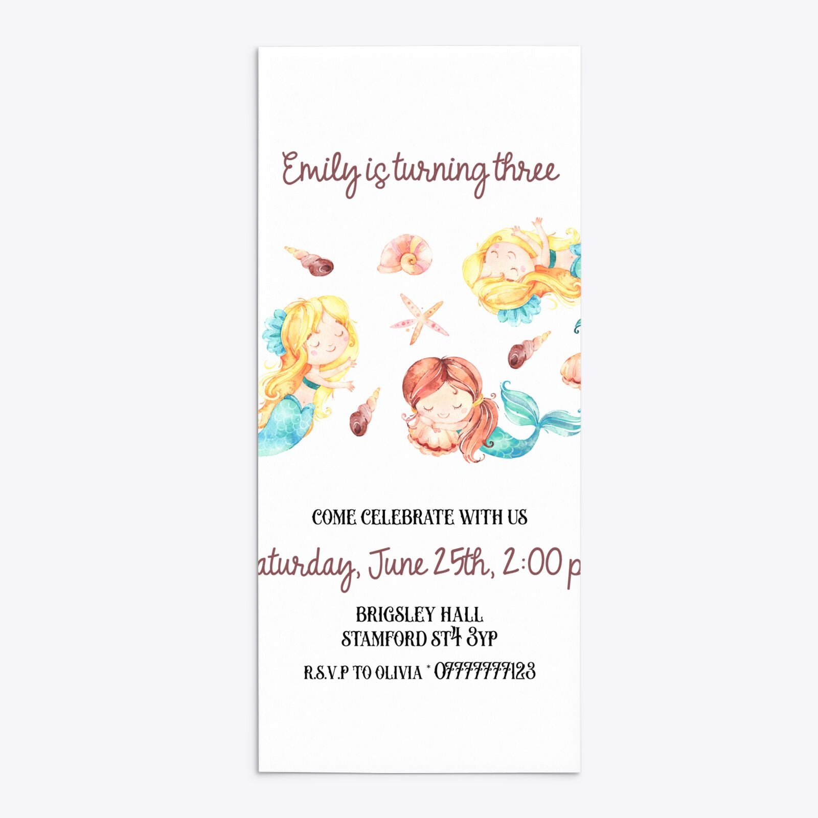 Mermaid Personalised Happy Birthday 4x9 Rectangle Invitation Matte Paper