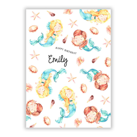 Mermaid Personalised Happy Birthday A5 Flat Greetings Card