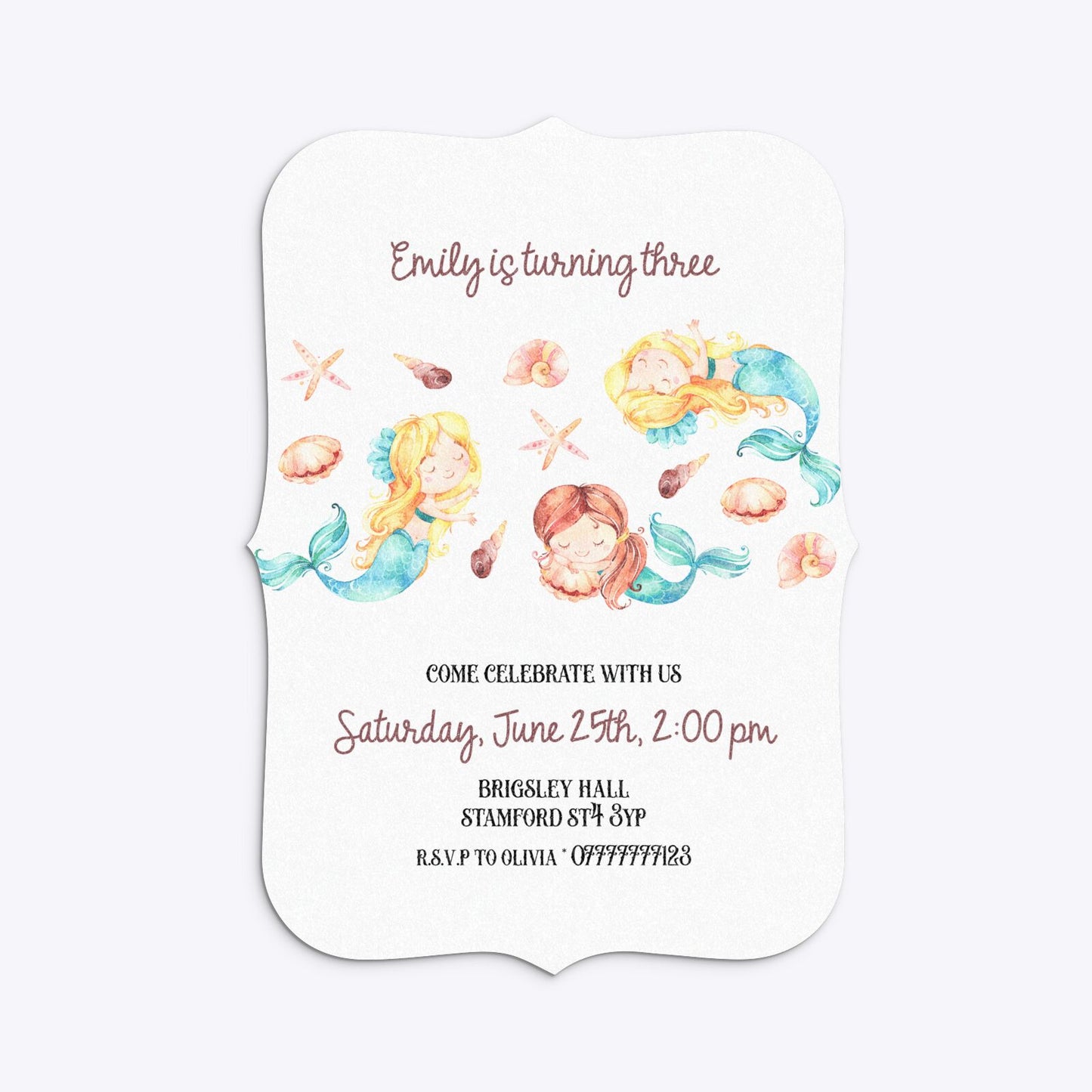 Mermaid Personalised Happy Birthday Bracket Invitation Glitter