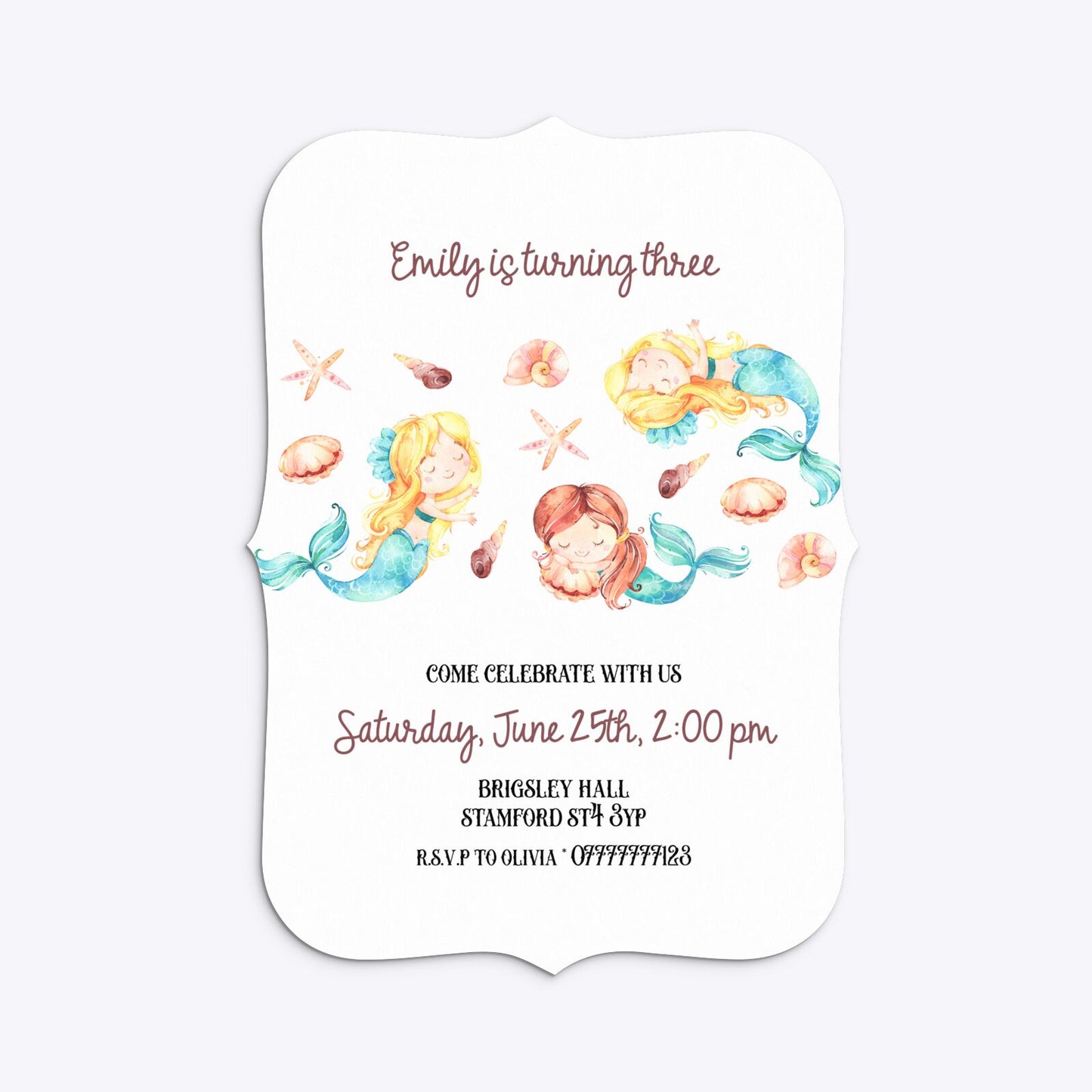 Mermaid Personalised Happy Birthday Bracket Invitation Matte Paper