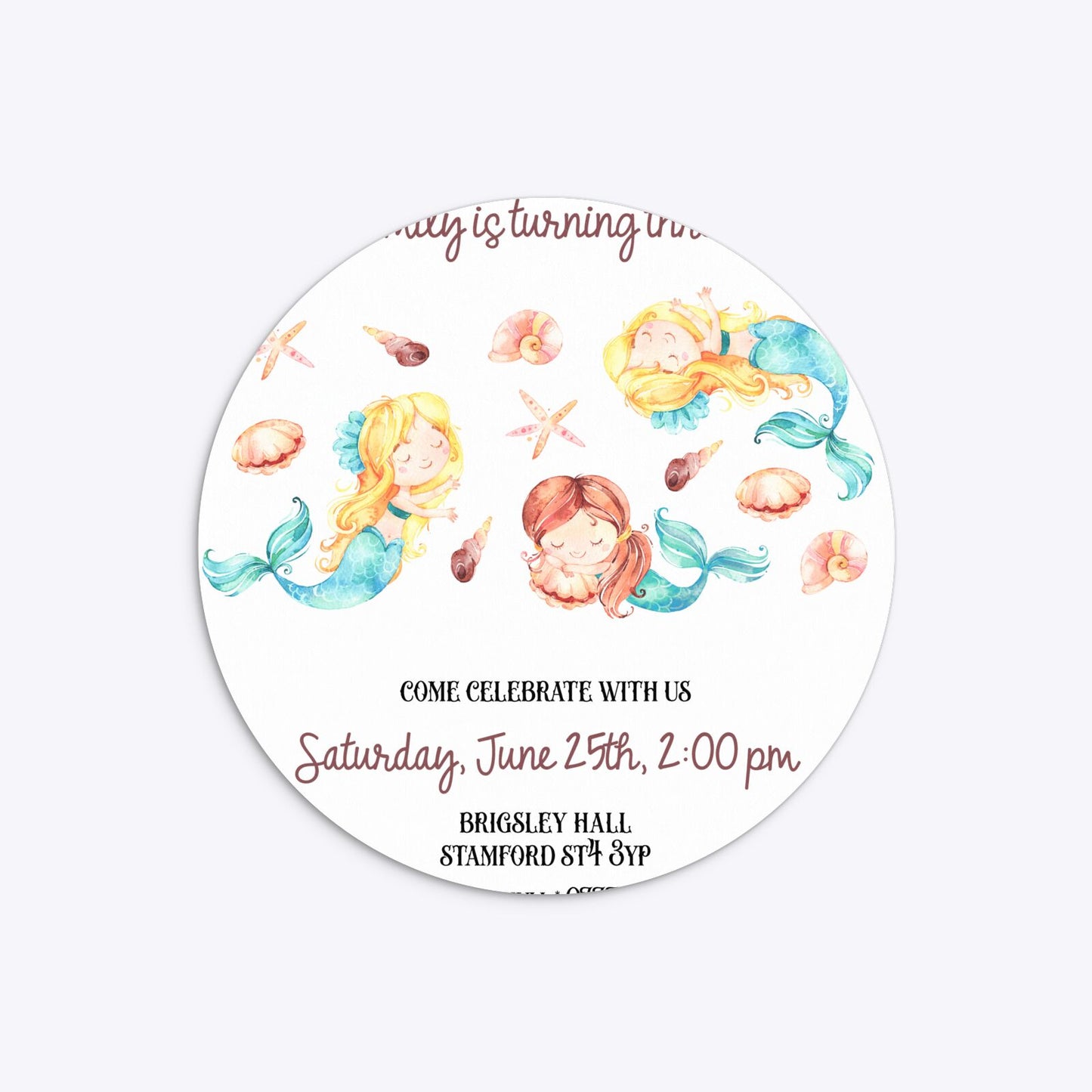 Mermaid Personalised Happy Birthday Circle 5 25x5 25 Invitation Matte Paper