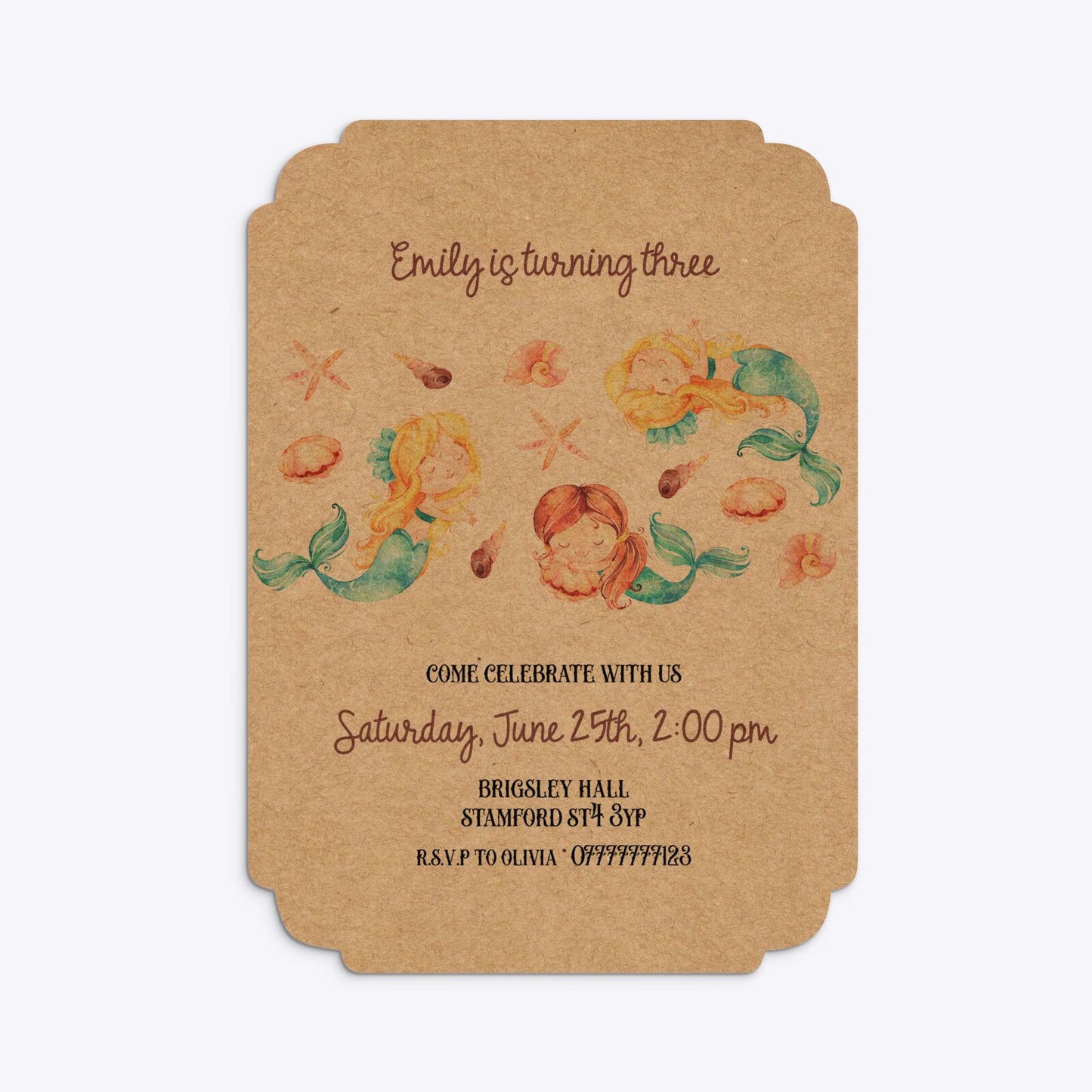 Mermaid Personalised Happy Birthday Deco Invitation Kraft