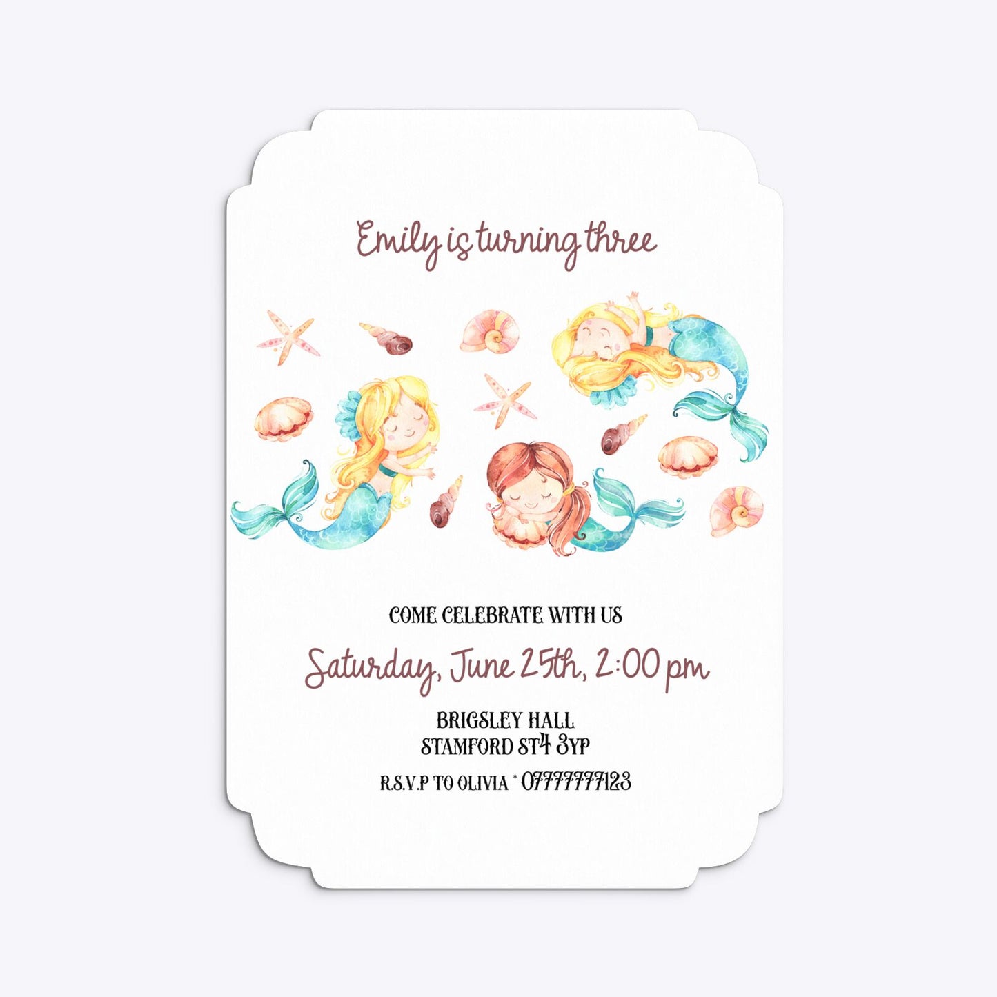 Mermaid Personalised Happy Birthday Deco Invitation Matte Paper