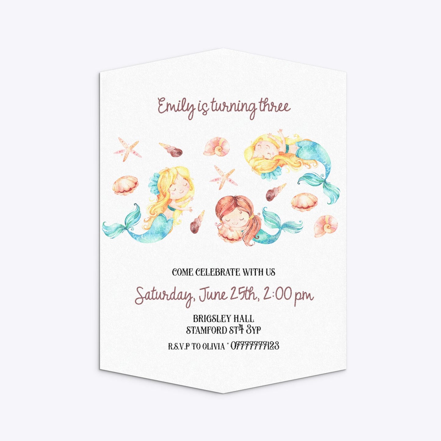 Mermaid Personalised Happy Birthday Geo Invitation Glitter