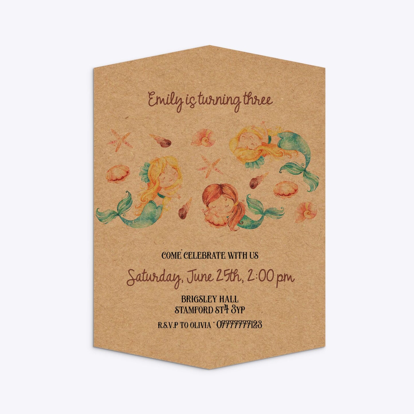 Mermaid Personalised Happy Birthday Geo Invitation Kraft