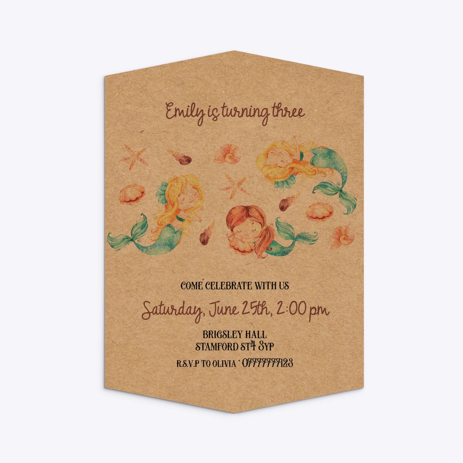 Mermaid Personalised Happy Birthday Geo Invitation Kraft