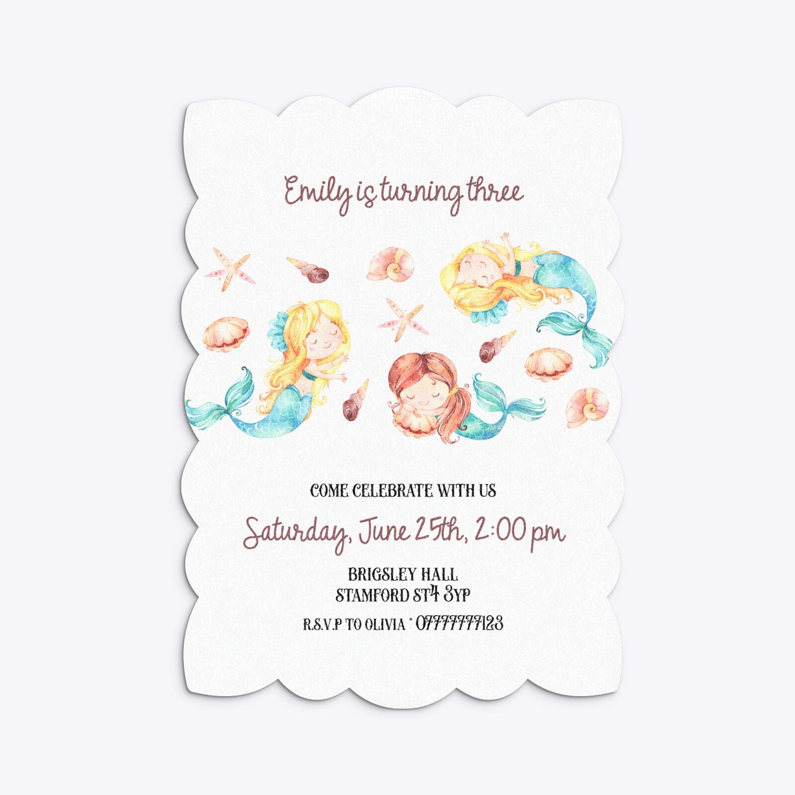 Mermaid Personalised Happy Birthday Petal Invitation Glitter