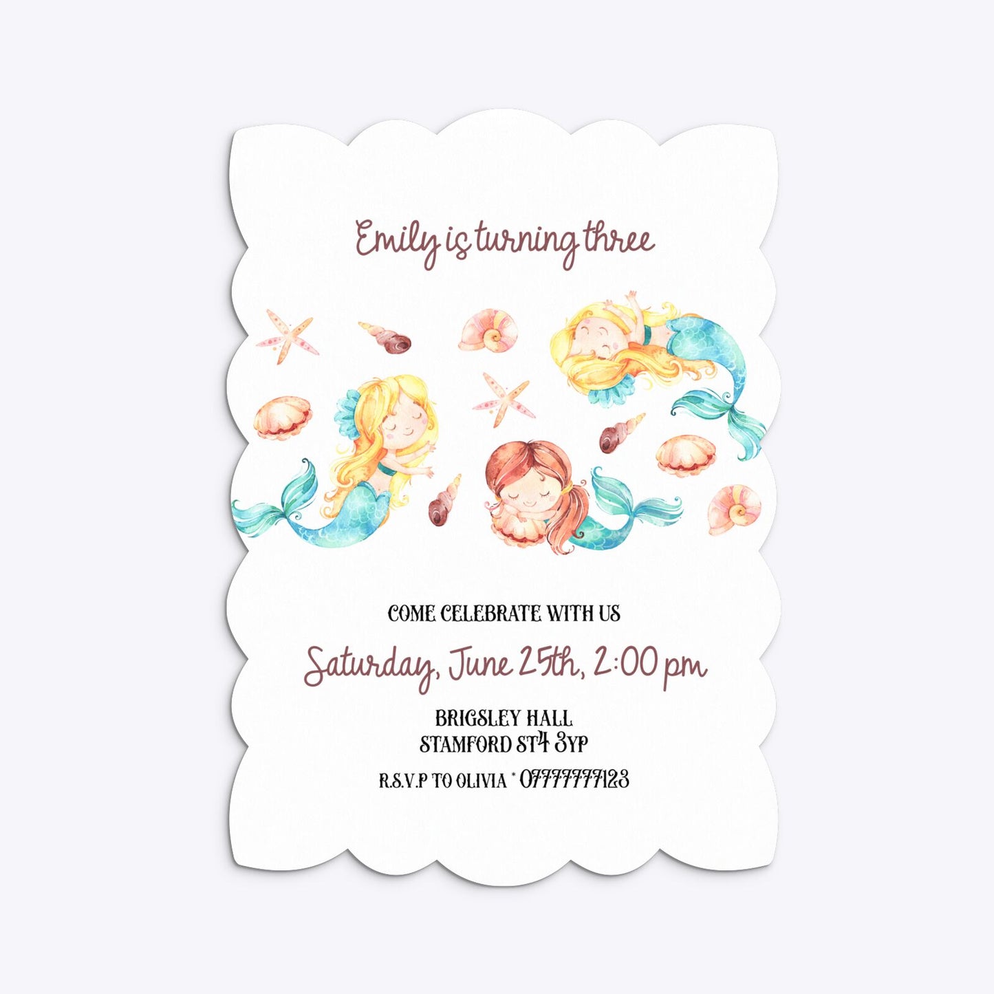 Mermaid Personalised Happy Birthday Petal Invitation Matte Paper