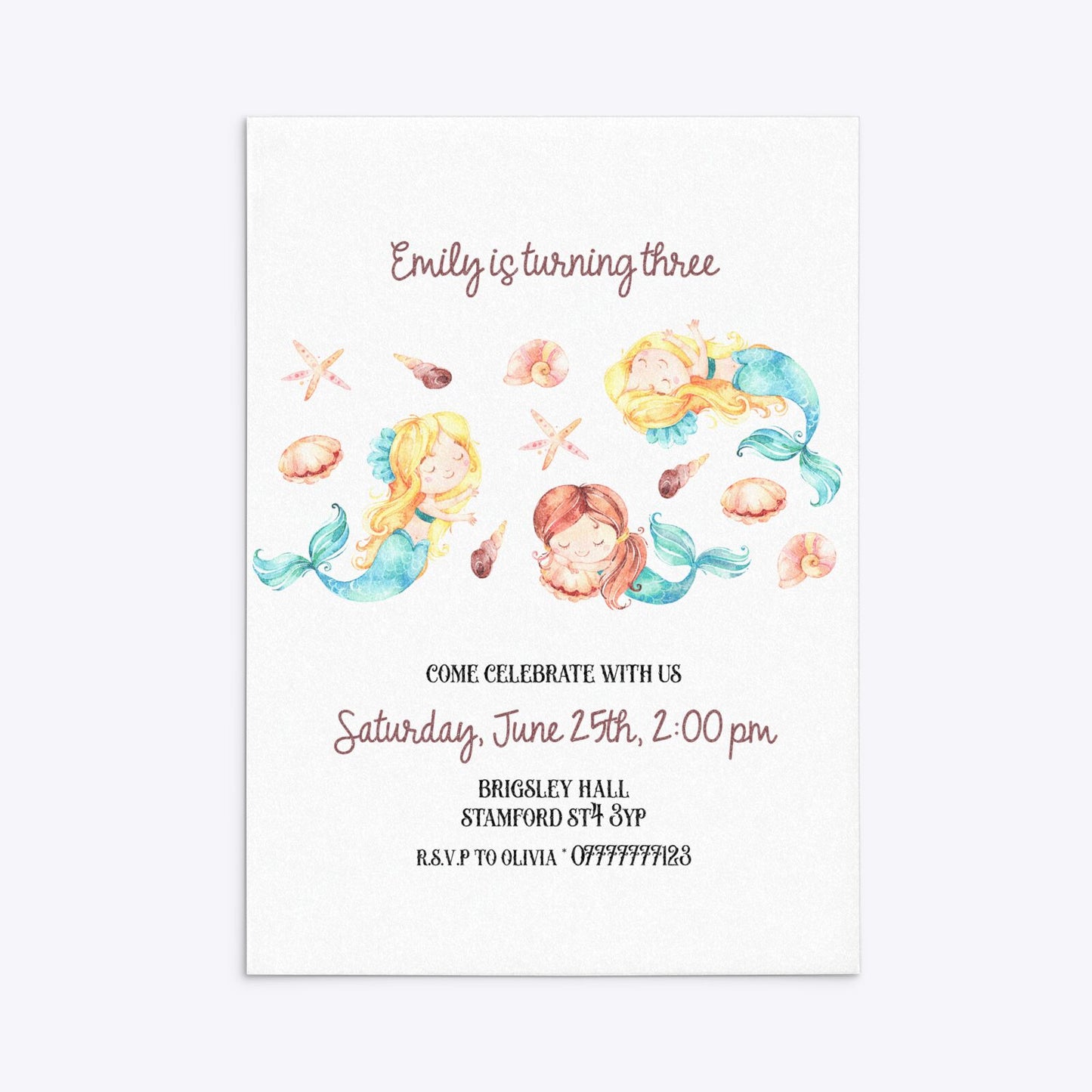 Mermaid Personalised Happy Birthday Rectangle Invitation Glitter