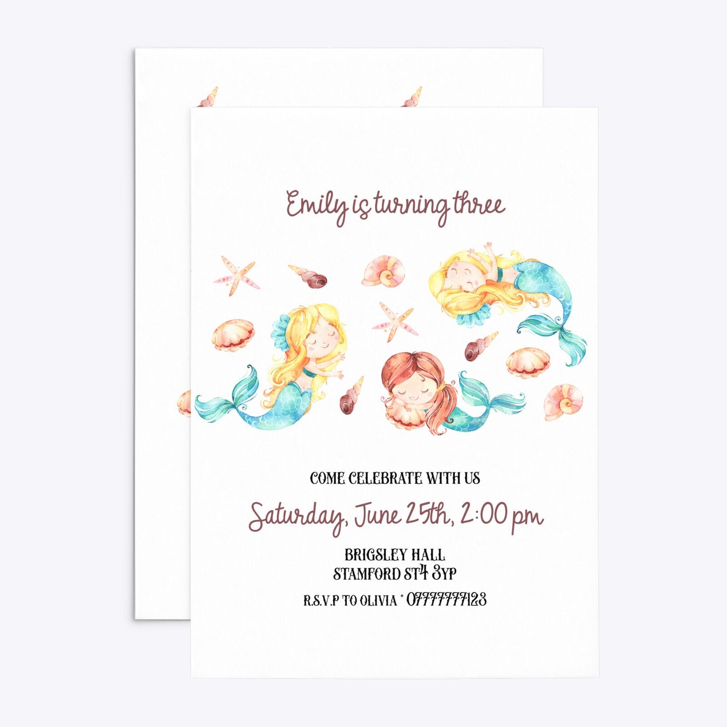 Mermaid Personalised Happy Birthday Rectangle Invitation Matte Paper Front and Back Image