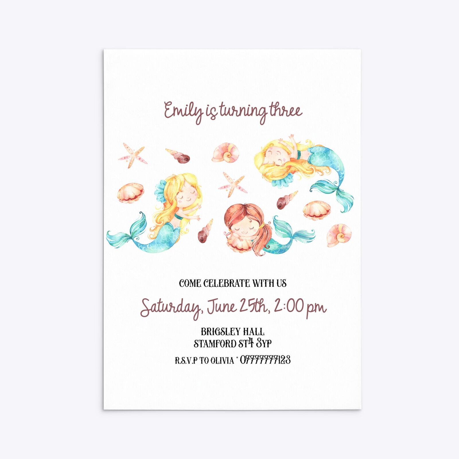 Mermaid Personalised Happy Birthday Rectangle Invitation Matte Paper