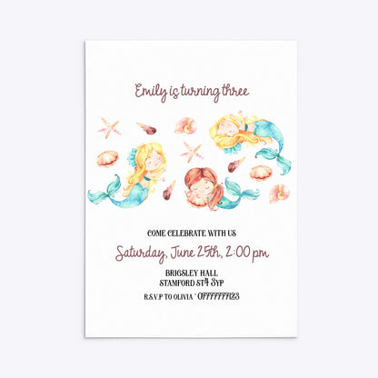 Mermaid Personalised Happy Birthday Rectangle Invitation Matte Paper