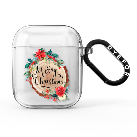 Merry Christmas Log Floral AirPods Clear Case