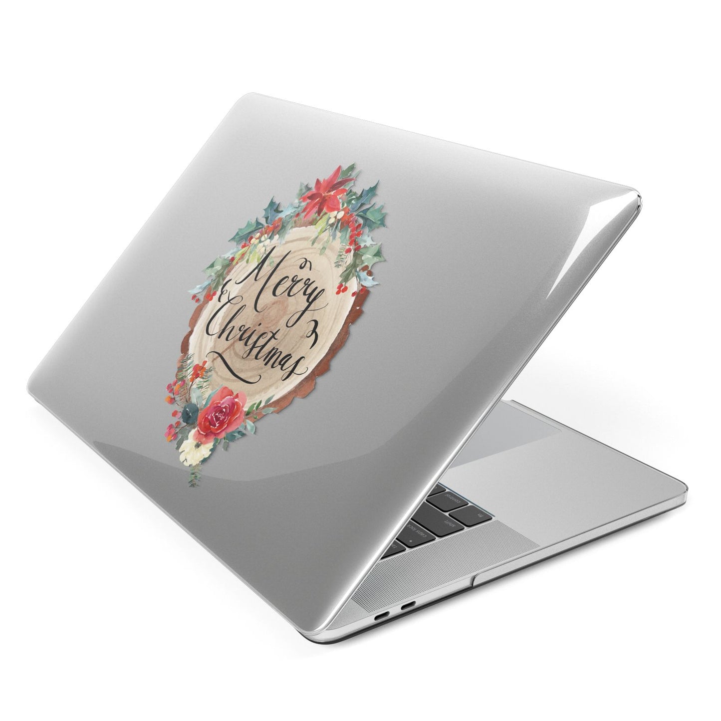 Merry Christmas Log Floral Apple MacBook Case Side View