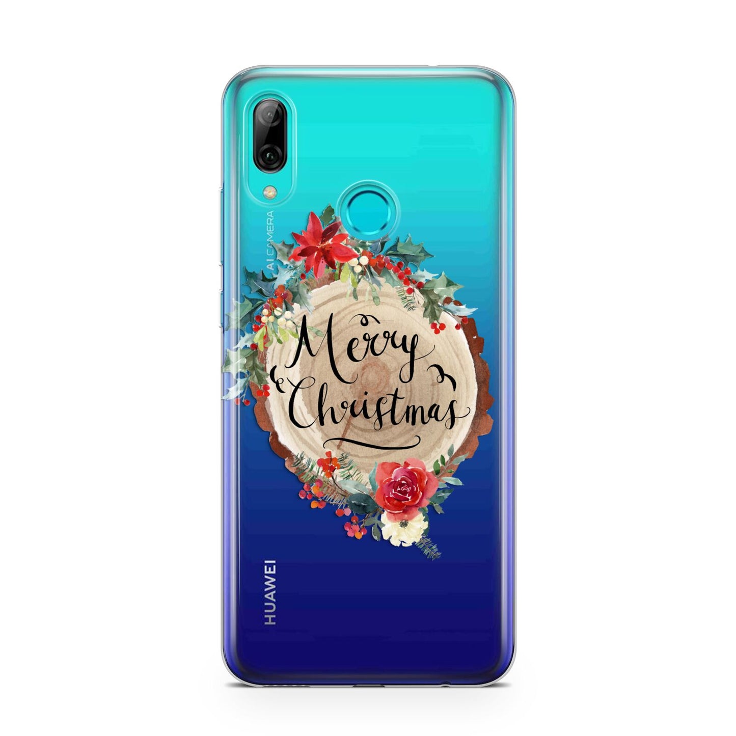 Merry Christmas Log Floral Huawei P Smart 2019 Case